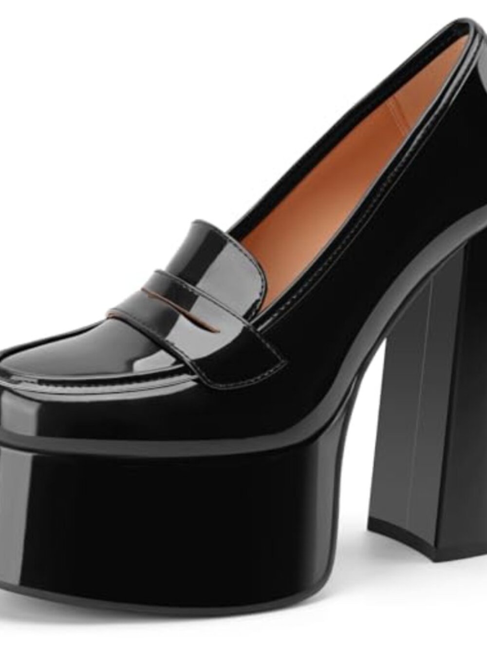 Patent Leather Platform Loafers Chunky High Heel Slip On Dress Pumps